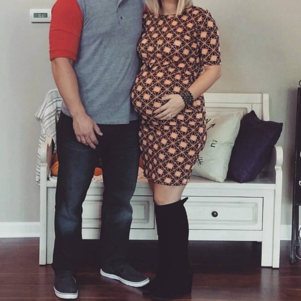 Orange and black geometric dress